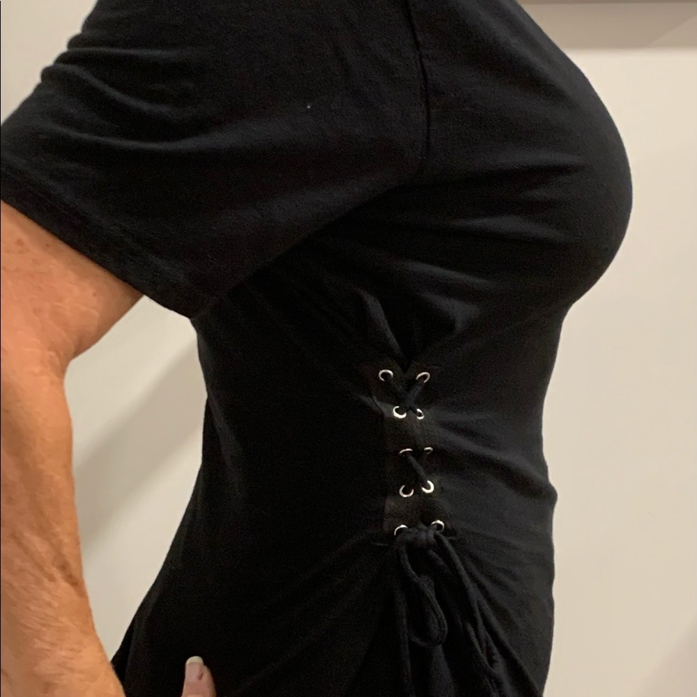 NWOT; Urban Outfitters Black T-Shirt with laced up corset detail on side, Size M